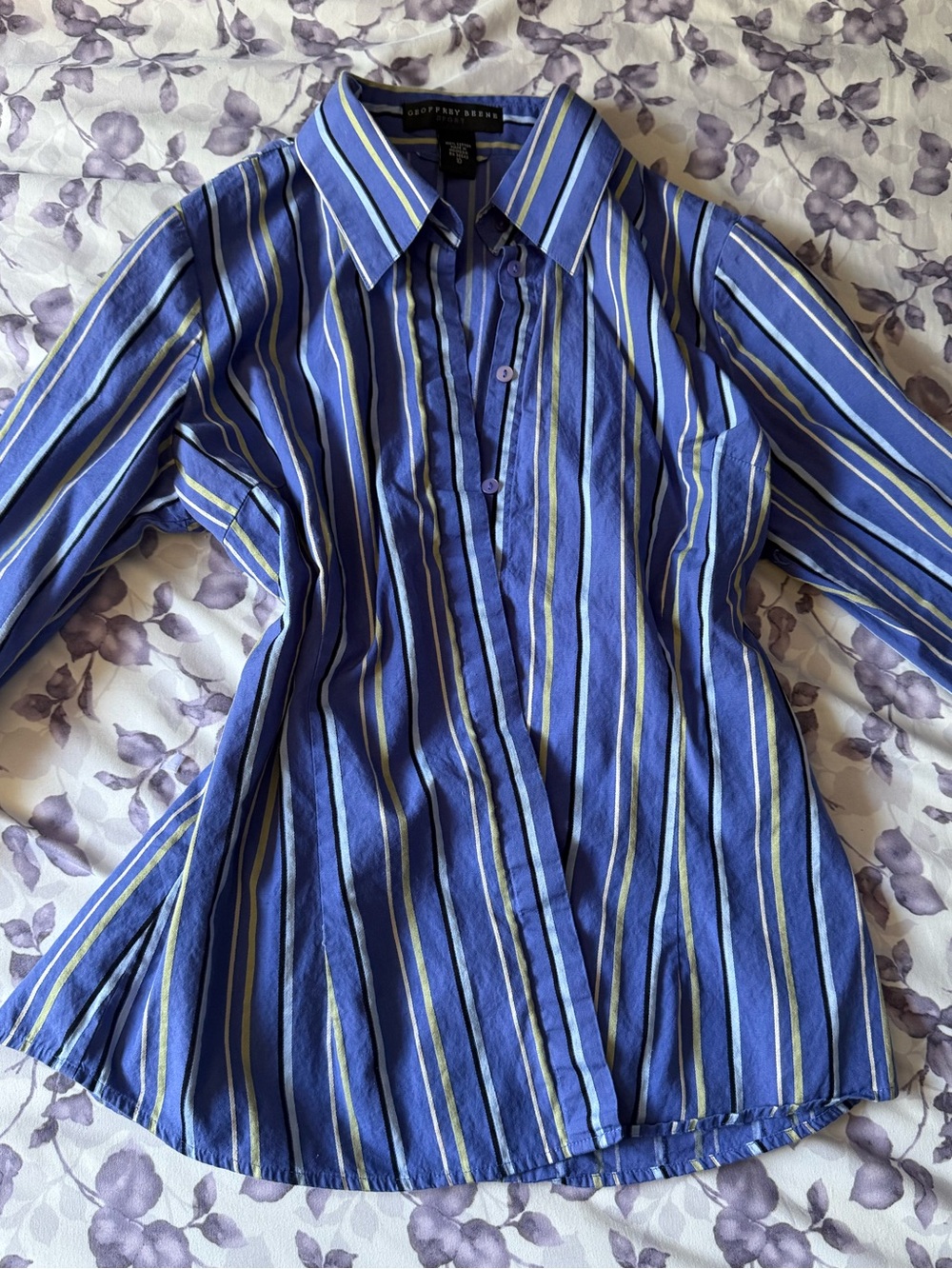 Vintage Geoffrey Beene Sport Blue Striped Button-Up Shirt